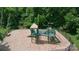 Aerial view of a community playground with climbing structure and slide, surrounded by trees at 8608 Talbert Paige Ct, Charlotte, NC 28277