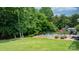Beautiful backyard retreat with a sparkling pool, lush lawn, and mature trees, creating a private sanctuary at 1028 Pocono Pl, Newton, NC 28658