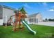 Spacious backyard featuring a play set and trampoline on well-maintained green lawn at 2013 Eastway Dr, Dallas, NC 28034