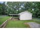 View of the shed in the backyard, featuring an open lean-to space and fully fenced yard at 2108 Twin Ave, Gastonia, NC 28052