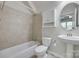 Bathroom with shower-tub combination, pedestal sink, and medicine cabinet at 2785 Disney Pl, Indian Land, SC 29707