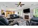 Cozy living room featuring a fireplace, ceiling fan, and comfortable seating at 3236 Wicklow Ln, Clover, SC 29710