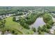 Aerial view of a pond within the community, surrounded by greenery, walking paths, and homes at 3236 Wicklow Ln, Clover, SC 29710