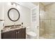 Bathroom features updated vanity with granite countertop, and walk-in shower at 3916 Blowing Rock Way, Charlotte, NC 28210