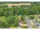 An aerial shot displays a cozy neighborhood with lush trees and single Gathering homes at 798 Wilson St, China Grove, NC 28023