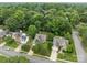 Aerial view of a neighborhood with tree-lined streets and well-maintained homes with sidewalks at 8906 Pickering Grove Ln, Charlotte, NC 28216