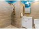 Nicely renovated bathroom featuring a shower with gold fixtures, and square sink at 1344 Shannonhouse Dr, Charlotte, NC 28215