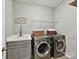 Bright laundry room features a sink, washer and dryer hookups and convenient shelving at 200 Sweet Briar Dr, Fort Mill, SC 29707