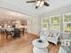 Open-concept living space with a sun room, dining room, and modern kitchen at 200 Sweet Briar Dr, Fort Mill, SC 29707