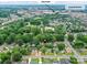 Aerial view of the neighborhood with mature trees and the house marked with a red pin at 2017 Brewton Dr, Charlotte, NC 28206