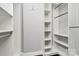 A bright, walk-in closet with custom white shelving, a hanging rod, and ample storage at 300 W 5Th St # 003, Charlotte, NC 28202