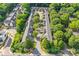 Aerial view showcasing townhome community with mature trees and manicured landscaping at 4460 Coventry Row Ct, Charlotte, NC 28270