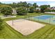 Scenic shot of a sand volleyball court situated within a green lawn area, offering recreational opportunities at 6533 Derby Nw Ln, Concord, NC 28027