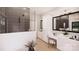 Modern bathroom with a glass-enclosed shower, double vanity, and stylish tile accents at 0000 Woodhill Cove Ln # 5, Denver, NC 28037