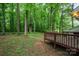 Spacious, wooded backyard with trees and ground cover, and weathered deck at 1802 Deer St, Charlotte, NC 28214