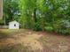 Spacious backyard with a white shed, surrounded by lush greenery and trees, perfect for outdoor enjoyment at 4126 Howie Cir, Charlotte, NC 28205