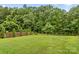 View of backyard with mature trees, green grass and wood fence at 44092 Woodhurst Rd, New London, NC 28127