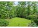 A vast backyard featuring a lush green lawn surrounded by mature trees, perfect for outdoor activities at 460 27Th Avenue Nw Cir, Hickory, NC 28601