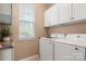 Well-lit laundry room with front load washer and dryer at 7130 Maricopa Rd, Charlotte, NC 28277