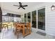 Covered patio with a wooden table and chairs, offering a cozy outdoor dining area at 482 Lucky Nw Dr, Concord, NC 28027