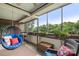 Cozy screened porch featuring comfortable seating and potted plants overlooking the community pond at 7329 Winery Ln, Charlotte, NC 28227