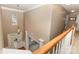 View from the second floor of foyer with chandelier and front door at 9814 Tompkins Ln, Waxhaw, NC 28173
