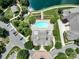 Aerial shot of a community clubhouse, swimming pool, pond, and surrounding greenery with parking at 10875 Casetta Dr, Matthews, NC 28105
