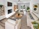 Bright living room with a white-painted brick fireplace, ceiling fan, and neutral-toned furniture arrangement at 124 Creek Hollow Trl, Belmont, NC 28012