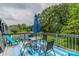 Relaxing deck area with outdoor seating, an umbrella, and a view of the pool and backyard at 1867 Shannon Dr, Conover, NC 28613