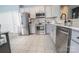 Modern kitchen featuring stainless steel appliances, white cabinetry, and a stylish backsplash at 19182 Mallard Dr, Fort Mill, SC 29707