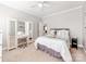 Cozy bedroom showcasing a vanity, ceiling fan, and neutral walls at 537 Montgrove Nw Pl, Concord, NC 28027