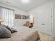 Bedroom with queen size bed, three framed pictures on the wall, and adjacent bathroom at 6015 Waldorf Ave, Monroe, NC 28110