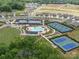 A high angle shows the community pool, tennis courts, and a clubhouse at 6015 Waldorf Ave, Monroe, NC 28110