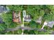 Overhead aerial view showcasing the house with a pool nestled in a lush, tree-filled neighborhood at 6745 Wheeler Dr, Charlotte, NC 28211