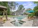 Resort-style backyard with large pool, spa, lounge chairs, gazebo, and meticulously landscaped surroundings at 6745 Wheeler Dr, Charlotte, NC 28211
