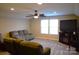 Bonus room with recessed lighting, a ceiling fan, neutral paint, carpet, and large sofas at 7170 Kenyon Dr, Denver, NC 28037