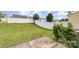 Landscaped backyard featuring green grass, a partial patio and privacy fence at 9630 Turning Wheel Dr, Charlotte, NC 28214