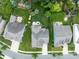 Aerial view showcases landscaped yards, inviting patios, and well-maintained homes in a peaceful neighborhood at 11324 Fullerton Place Nw Dr, Huntersville, NC 28078