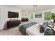 A bright main bedroom features neutral carpet, modern dressers, and large windows with scenic views at 15524 Scholastic Dr, Charlotte, NC 28277