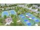 Aerial view of the tennis and pickle ball courts in this active neighborhood at 1663 Tranquility Blvd, Lancaster, SC 29720