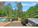 Beautiful backyard with pool, hot tub, patio, and view of a private pond at 1849 Still Water Ln, Indian Land, SC 29707