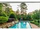 Relaxing backyard pool with waterfall feature and lush landscaping, perfect for entertaining at 1849 Still Water Ln, Indian Land, SC 29707