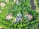 Lush aerial view shows the house with a private backyard pool surrounded by mature trees at 1868 Chestnut Hill Dr, Tega Cay, SC 29708