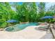 Beautiful in-ground pool with a waterfall feature and sun loungers, perfect for relaxation at 1868 Chestnut Hill Dr, Tega Cay, SC 29708