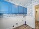 Laundry Room featuring blue cabinets, floral wallpaper and bead board at 2315 Selwyn Ave # F, Charlotte, NC 28207