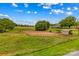Wide angle view of horse farm, paddocks, buildings and pond surrounded by trees and greenery at 296 Hicks Creek Rd, Troutman, NC 28166