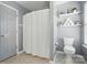 Bathroom featuring patterned floors, a toilet, and a shower with a white curtain at 3005 Streamlet Way, Monroe, NC 28110