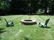 Landscaped backyard features a stone fire pit and lawn chairs for outdoor enjoyment at 390 Robinson Rd, Mooresville, NC 28117