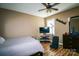 Bedroom with hardwood floors, a bed, and a unique black accent wall with decor and a modern touch at 400 Majolica Rd, Salisbury, NC 28147