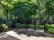 Landscaped backyard with an iron fence, a mature tree, and lush lawn space at 4026 Sharon View Rd, Charlotte, NC 28226